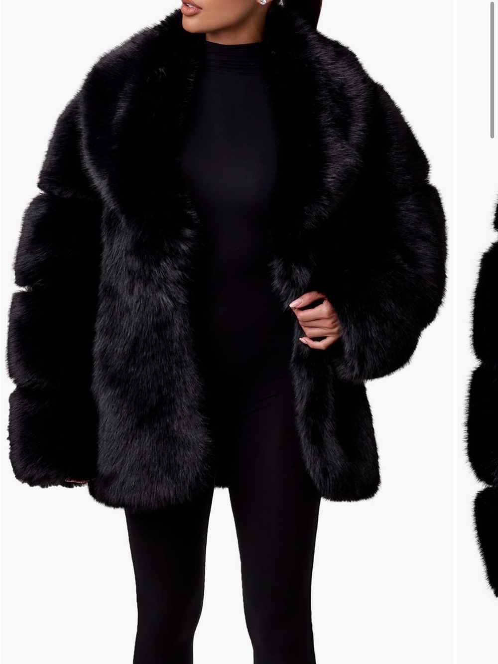 naked wardrobe Black Faux Fur Coat